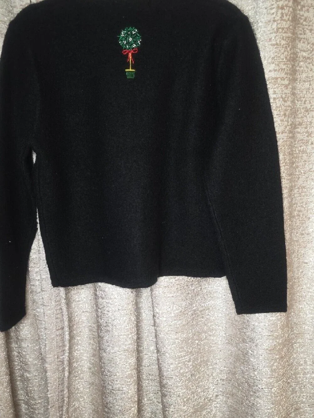 Karen Scott Black Embroidered Holiday Sweater Cardigan Size PM